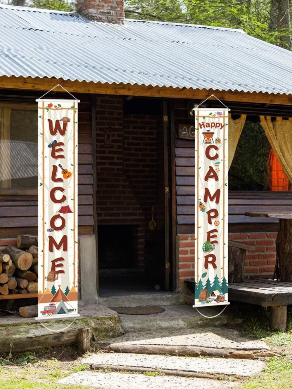Camping Party Banner & Sign - Camping Party Decorations Welcome Banner for Theme